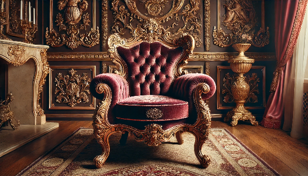 chaise style baroque en tissu velours rouge